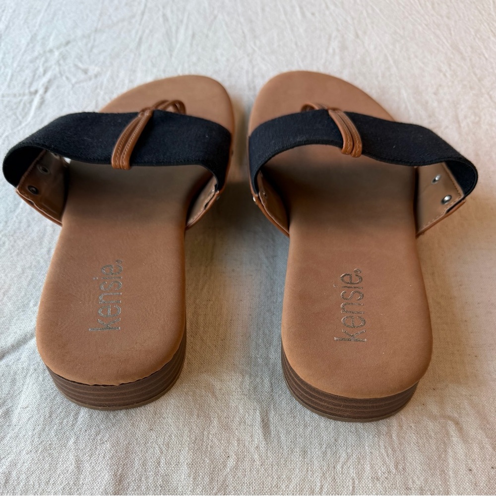 Kenzie Black and Brown Wide-Band Slide Sandals size 8 - Picture 4 of 9